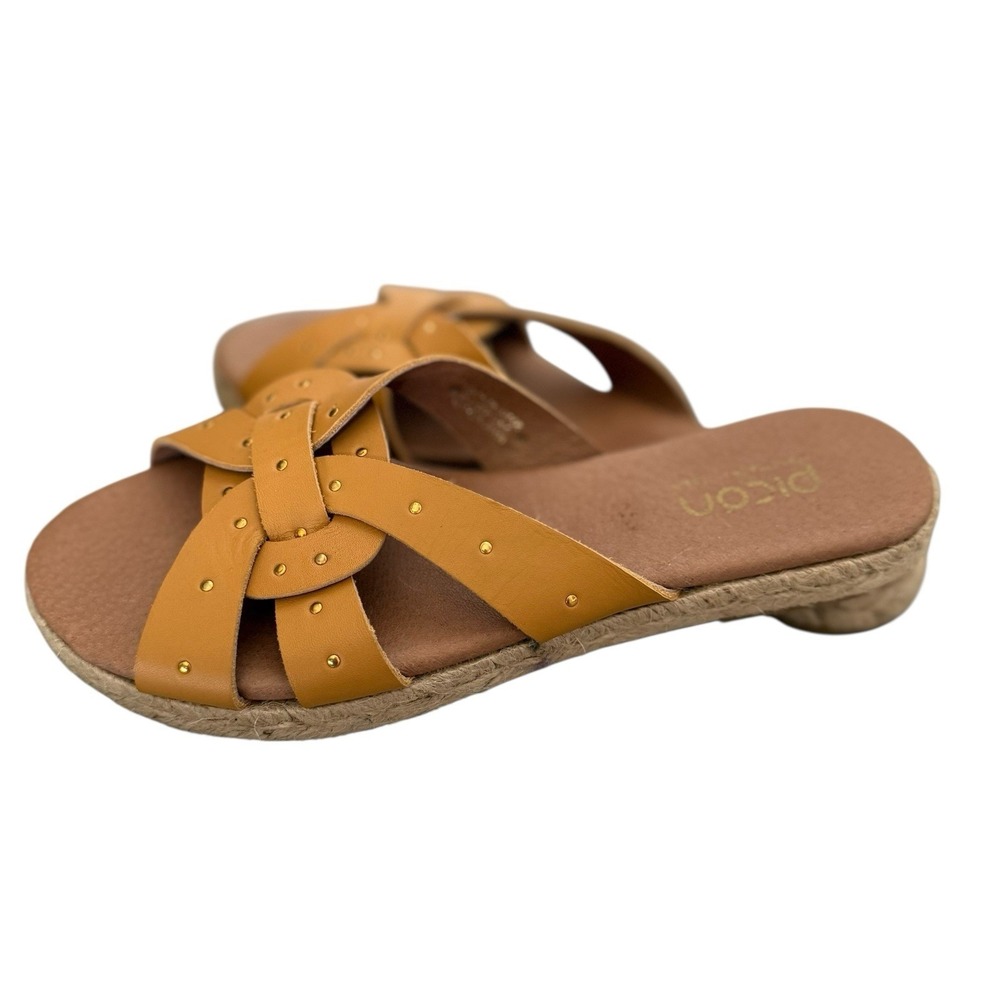 Calzados Picon Flat Leather Sandals Slides Mustard Made in Spain Sz 6.5